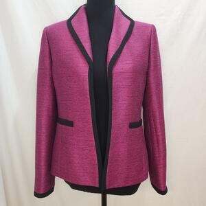 Kasper Collared Career Professional Office Magenta Black Trim Blazer, Size 4